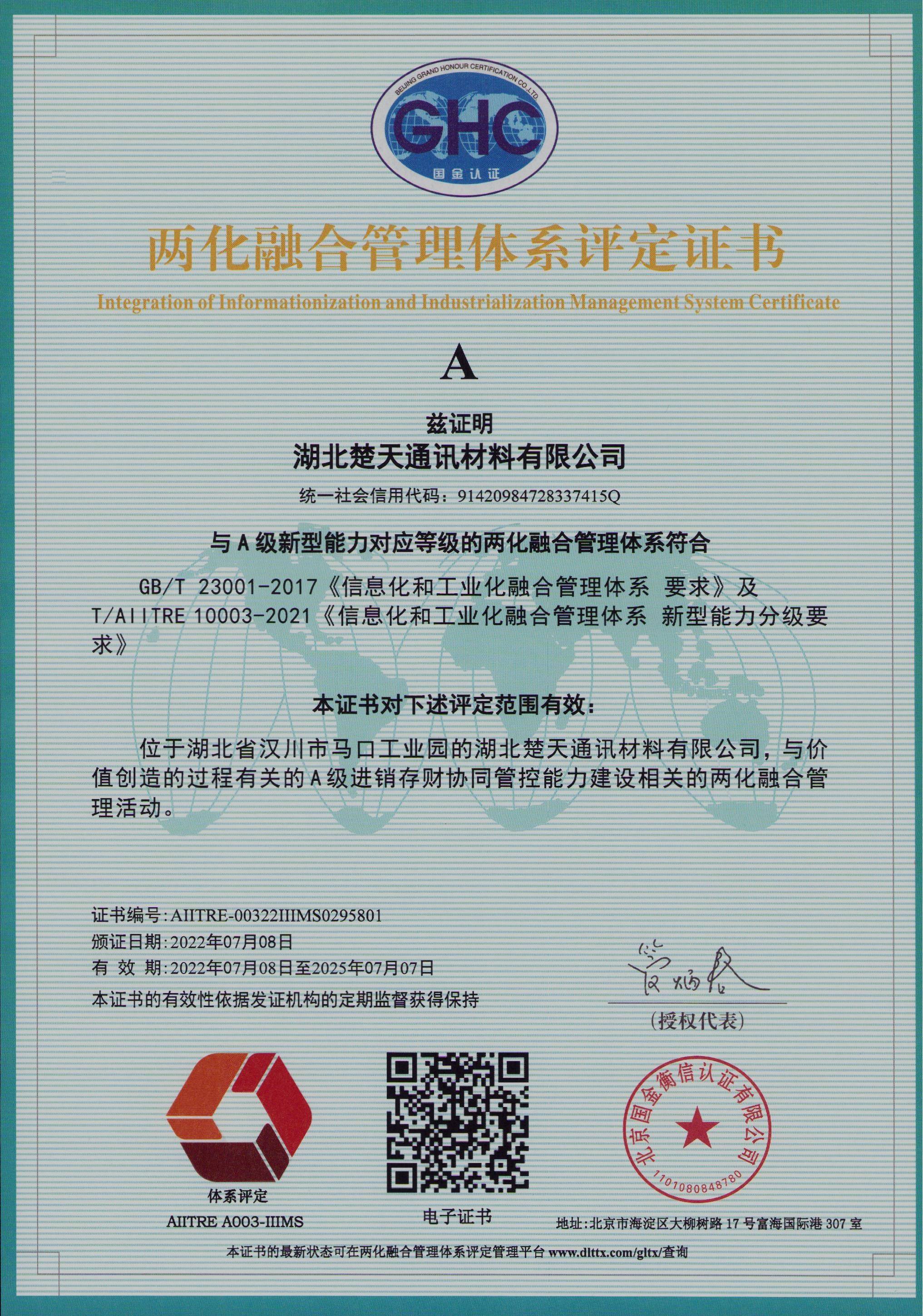 Certificate of Evaluation for the Integr